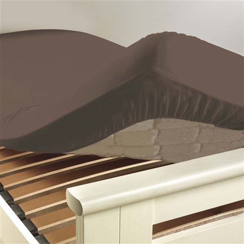 Drap housse 2 personnes 180 x 200 cm uni 57 fils lina Noisette