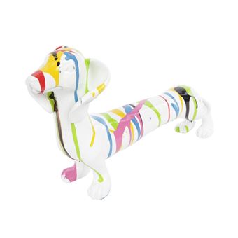 Statue Chien Teckel Multicolore Fond Blanc En Résine 40 Cm