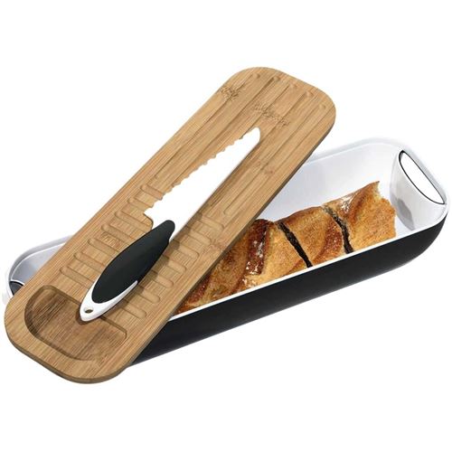 Saveur Et Degustation - Corbeille à pain 3 en 1 avec couteau Noir