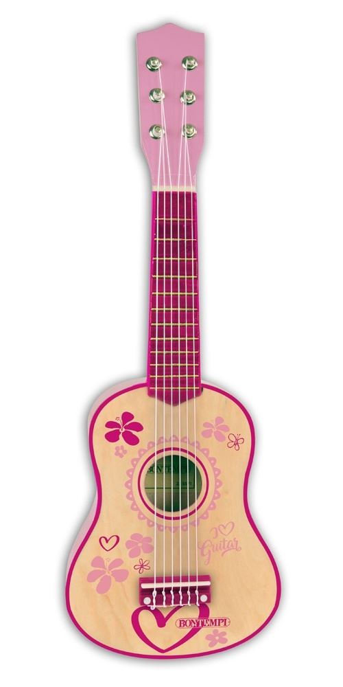 Bontempi guitare en bois à 6 cordes 55 cm rose