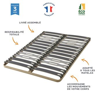 Sommier à lattes 140x190 C413 - 26 lattes bois - Fabrication française