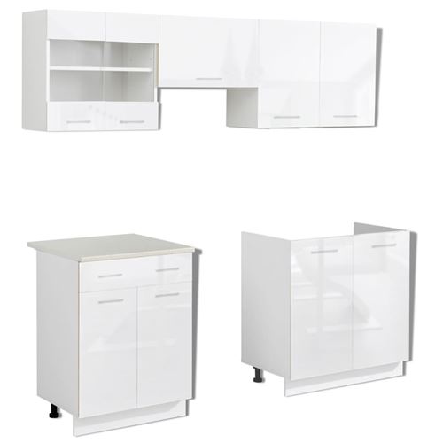vidaXL Set de 5 meubles cuisine blanc brillant 200 cm