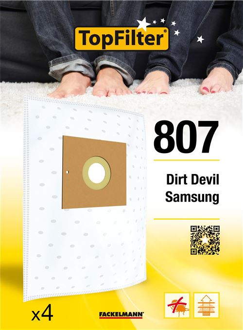 Lot de 4 sacs aspirateur Dirt Devil Samsung TopFilter Premium ref 64807