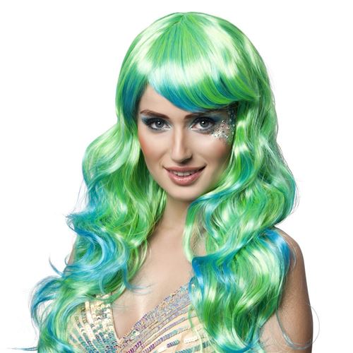 perruque femme bleue et verte