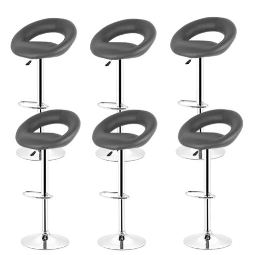 Lot de 6 tabourets de bar Gris Modèle Lune Coussin Doux Hauteur Réglable Rotation à 360° en similicuir