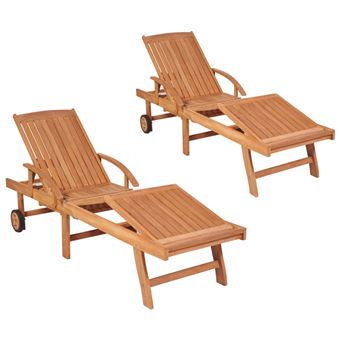 5 Sur Chaises Longues 2 Pcs Bois De Teck Solide Mobilier De