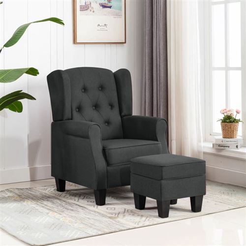 Vidaxl fauteuil avec repose-pied gris fonc&eacute; tissu 320152