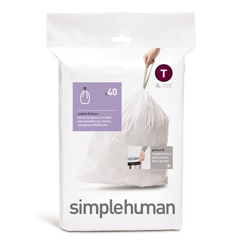 Pack de 40 sacs poubelle 3L code T - Simplehuman - Blanc - Plastique