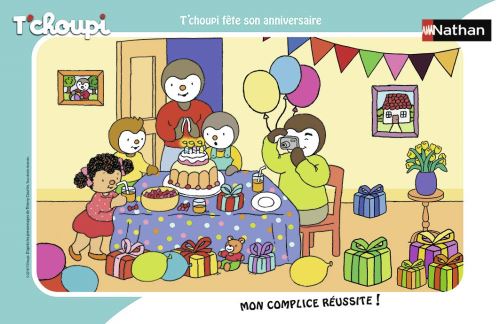 Puzzle avec cadre t'choupi fete son anniversaire en famille - 15 pieces - enfant - dessin anime