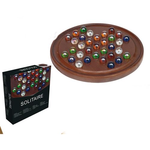 Jeu De Solitaire Artisanal En Bois – Forme Naturelle Teintée, Billes Acier, Jeu De Stratégie