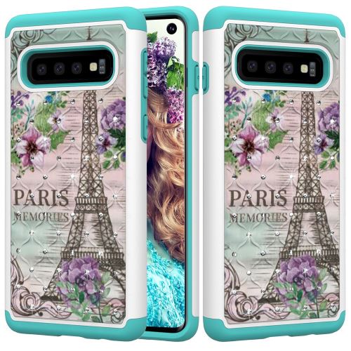 Coque en TPU impression de motifs décor strass Tour Eiffel et fleur pour votre Samsung Galaxy S10