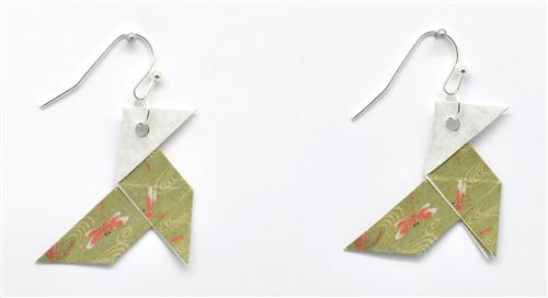 Boucles d'oreille papier origami cocotte kaki - the cocotte