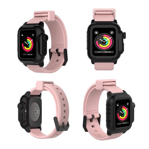 Bracelet en silicone WISETONY remplacement pour Apple Watch Series 2/3 42mm - Noir&Rose