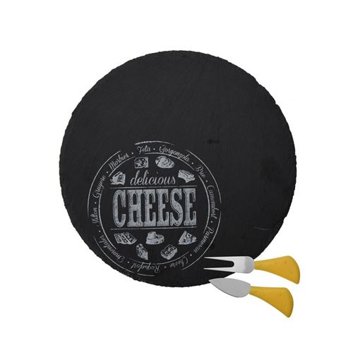 Plateau de service à fromage et ustensile - Noir - Rond
