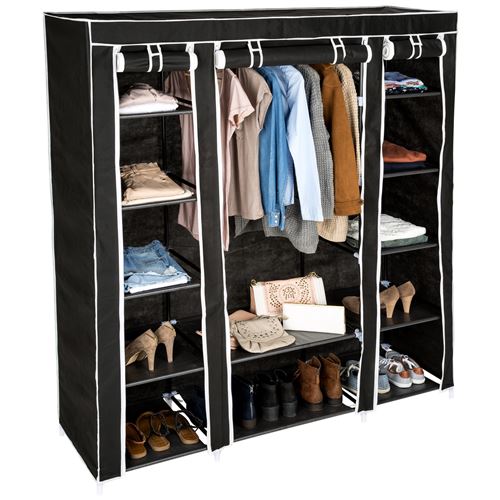 Tectake Armoire Penderie A 12 Compartiments En Tissu 150 Cm X 175 Cm X 45 Cm Noir Achat Prix Fnac