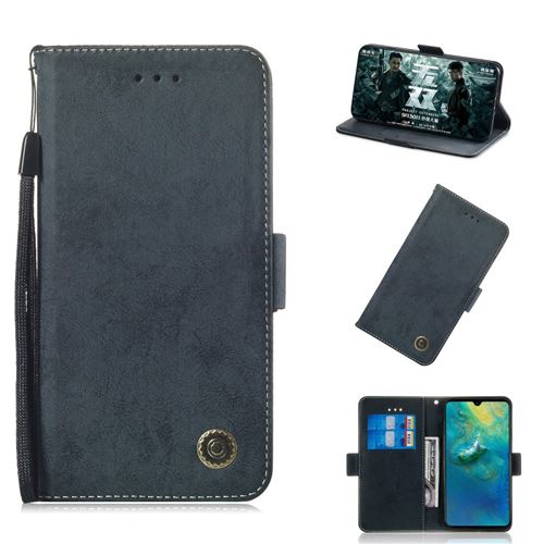 Etui en PU style rétro bleu foncé pour votre Huawei Mate 20