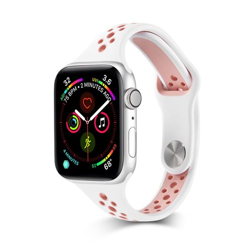 Bracelet sport en silicone respirant pour Apple Watch Series 6/ SE/ 5/ 4 40mm - Blanc&Rose