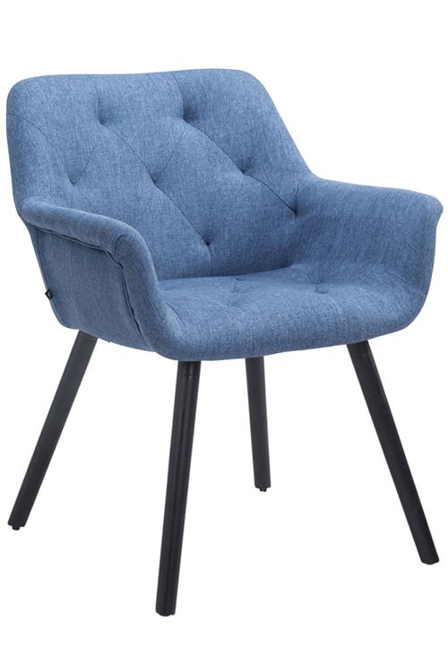 Chaise de Salle à manger Cassidy en Tissu - Chaise de coiffeuse avec accoudoirs - Piètement Bois de Hêtre Noir - Couleur Bleu