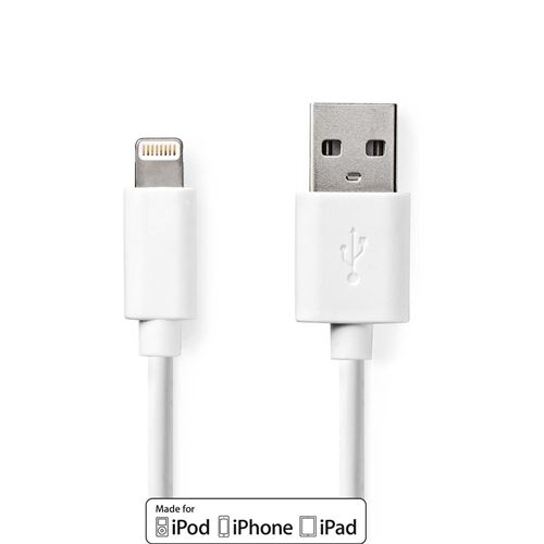 Nedis - Câble Lightning - USB mâle pour Lightning mâle - 2 m - blanc - pour Apple iPad/iPhone/iPod (Lightning)