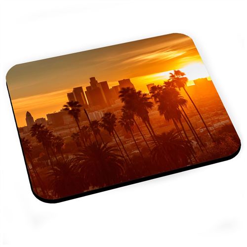 Tapis de souris Los angeles couche de soleil ville palmier decoration