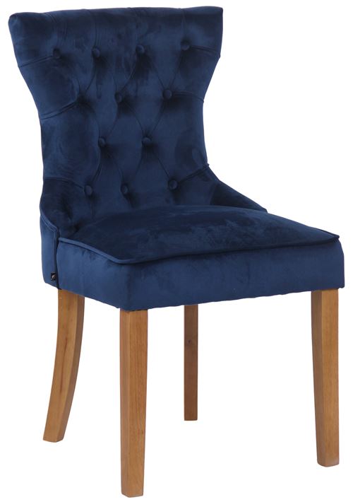 Chaise de salle à manger Franca en Velours et pieds en bois de caoutchouc , Bleu/Antique clair
