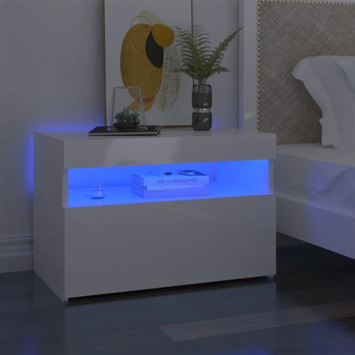 vidaXL Tables de chevet lumières LED 2 pcs blanc brillant 60x35x40 cm