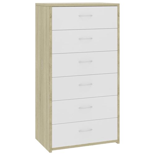 vidaXL Buffet à 6 tiroirs Blanc et chêne sonoma 50x34x96 cm Aggloméré