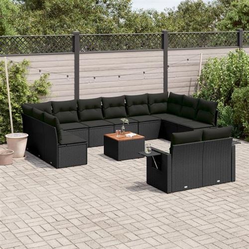 Salon de jardin modulable vidaxl 12 personnes noir 13 pieces 62 x 62 x 69 cm resine tressee