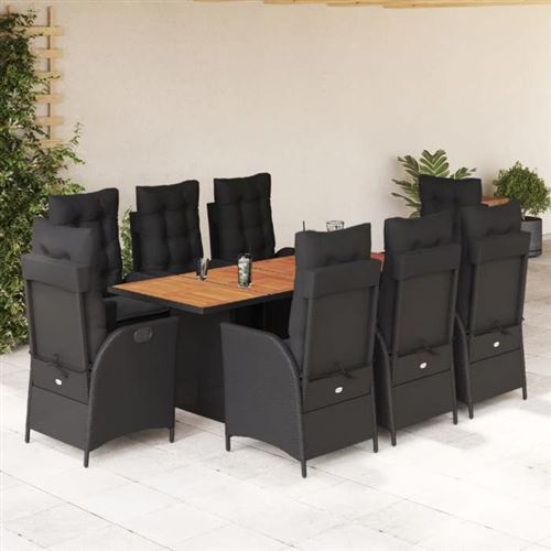 Non Communiqué Noir Vidaxl Ensemble À Manger De Jardin Avec Coussins 9 Pcs, Table Et Chaises Avec Dossier Réglable, Meubles D'extérieur, 3213140