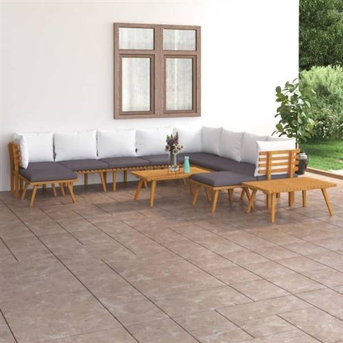 Non Communiqué Multicolore Salon De Jardin Modulable Vidaxl Gris 12 Pieces 10 Personnes 65 X 60 X 65 Cm Bois Massif