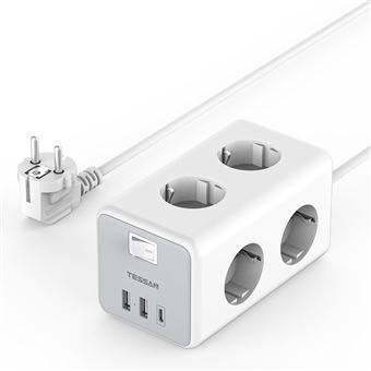 OMIGA Rallonge Plate 2 En 1 Multiprise Extra Plate 50 CM Blanc - Prise Fiche Plate Pour TV Et Appareils