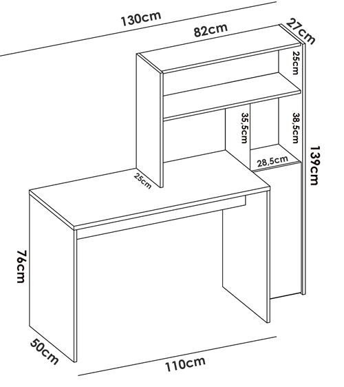 Bureau avec étagère style industriel BUZELIN L100xP50cm Chêne