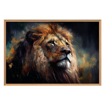Tableau mural encadré lion 65x97 cm CEANOTHE Décoration Murale Art Décoratif Muraux Peinture Imprimée en HD Salon Chambre Bureau Fabriqué en France - 1