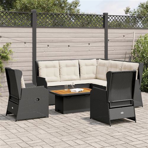 vidaXL Salon de jardin 6 pcs avec coussins Noir Résine tressée