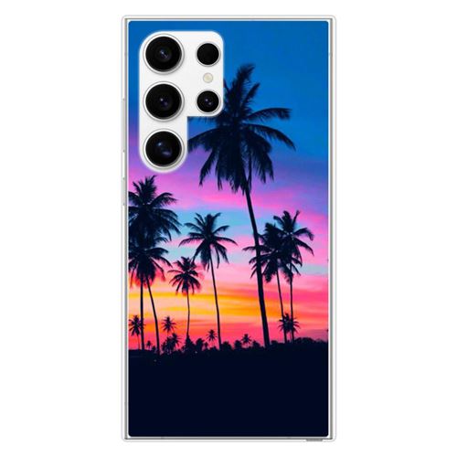 Coque en silicone imprimée compatible Samsung Galaxy S24 Ultra Palmiers colorés