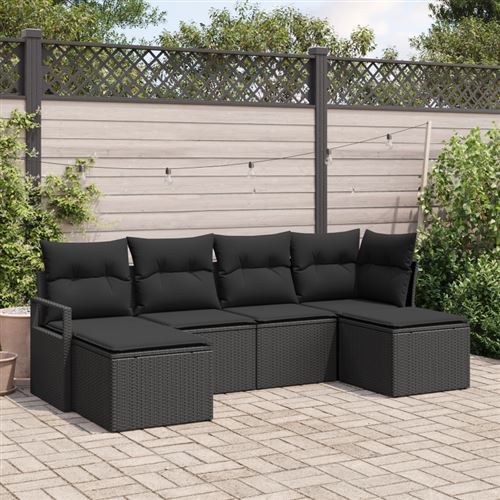 Non Communiqué Noir Ensemble De Canapé De Jardin 6 Pièces Avec Coussins Rotin Poly Canapé De Jardin 2 Places Avec Coussins Rotin Poly