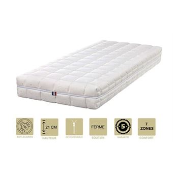 Matelas face latex 78 kg/m3 face mémoire de forme 62 kg/m3 90x190 x 21 cm ferme + oreiller visco - déhoussable housse lavable - 7 zones de confort - 1