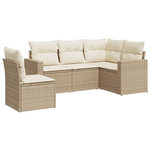 vidaXL Salon de jardin avec coussins 5 pcs beige résine tressée