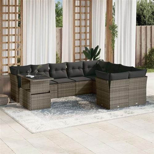 Non Communiqué Gris Salon De Jardin Modulable Vidaxl 9 Personnes 10 Pieces 62 X 62 X 69 Cm Rotin