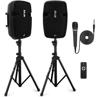 Kit Enceintes Bluetooth avec 2 Pieds - Pyle - 700 W - Noir - 2 pieds, 1 télécommande, 1microphone et 1 câble d'alimentation - 1
