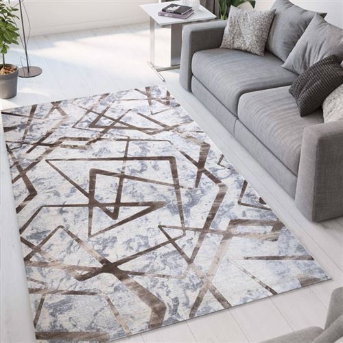 Tapis de salon design géométrique moderne poil court Double marron MAR001, Taille: 60 x 110