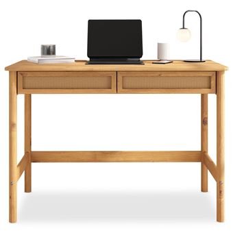 Bureau RODRIGO droit H 76 cm en bois massif coloris chêne avec rangement 2 tiroirs, idéal pour le télétravail - 1