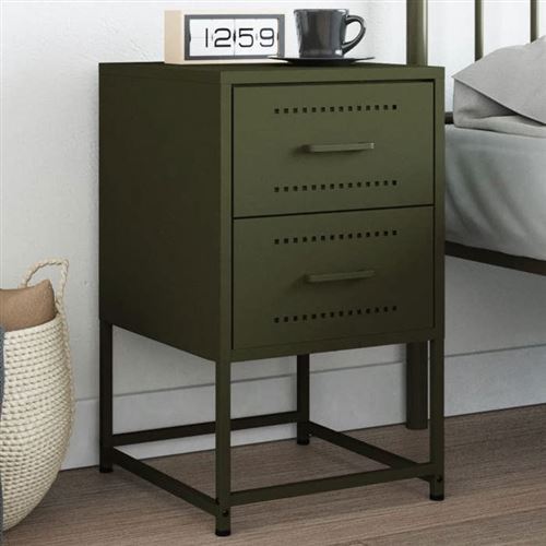 Vidaxl Vert Table De Chevet Olive 36X39x60,5 Cm Acier, Armoire, Armoire Latérale, Support De Téléphone, Table De Chevet, 846466 - Image 2