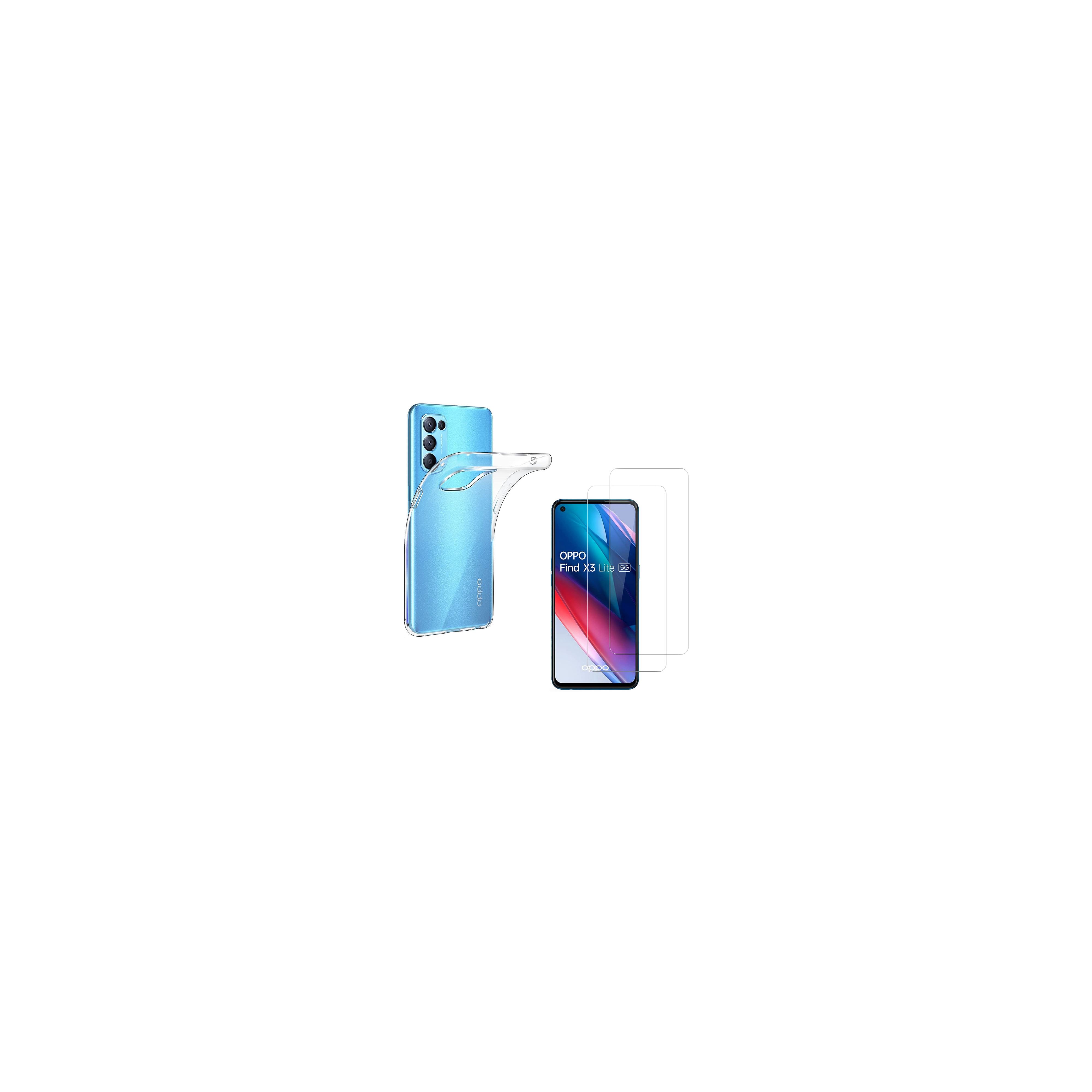 Pack Protection OPPO Find X3 Lite : 2 Films Verre Trempé + 1 Coque - Marque Novago - Anti-chocs