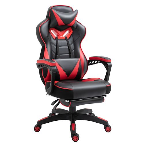 Fauteuil de bureau gamer inclinable repose-pied coussins rev&ecirc;tement synth&eacute;tique