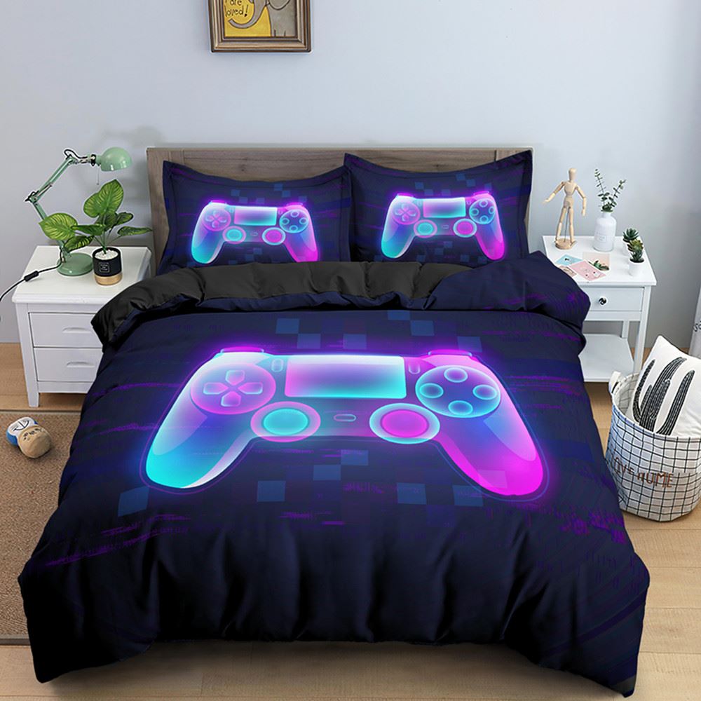 Couvre-lit Gaming Manette De Jeu - Microfibre Double Taille | Design Hexagonal Pour Enfants Et Ados