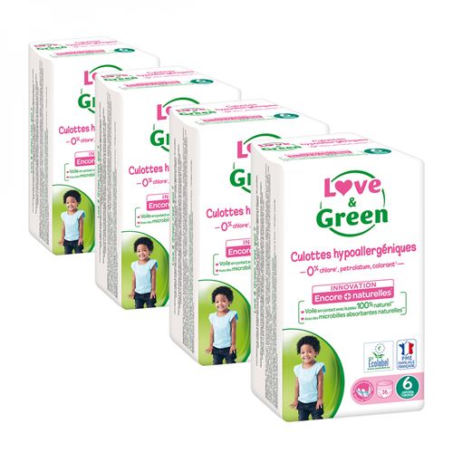 Love and Green - 64 couches culottes hypoallergéniques écologiques - Taille 6 (plus de 16 kg)
