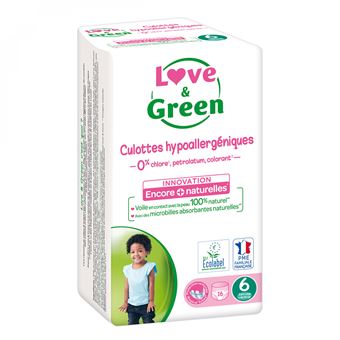 Love and Green - 64 couches culottes hypoallergéniques écologiques - Taille  6 (plus de 16 kg) - Couche bébé - Achat & prix