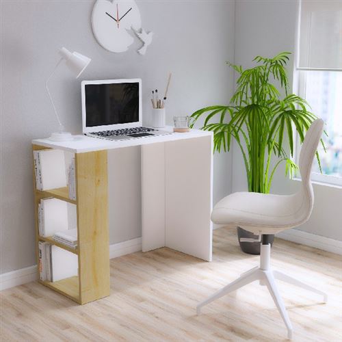 HOMEMANIA Bureau Rosa - Blanc, Chêne - 90 x 40 x 75 cm