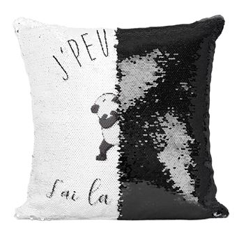 Fabulous Coussin avec Housse Sequin - Paillettes Noir J'Peux Pas J'Ai La Flemme le Dab du Panda [40 x 40 cm] - 1